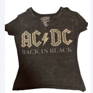 AC/DC Black Studded 'Back In Black' Girls Short Sleeve Tee